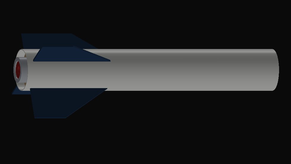 SOLIDWORKS render of the fin can: airframe, four swept fins and the motor retainer