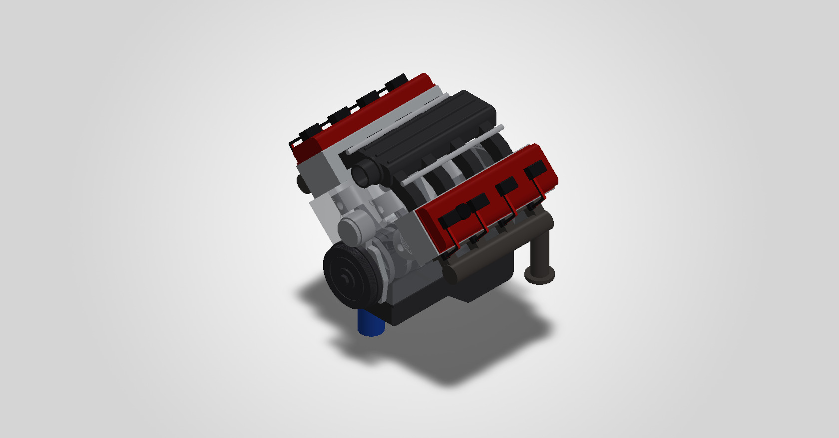 SOLIDWORKS render of the complete V8, isometric view